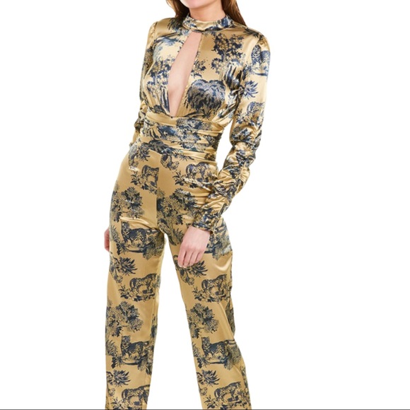 New Ellejay x Free People Ashley 2 XS Champagne Blue Animal Print Silky Jumpsuit - Picture 11 of 13